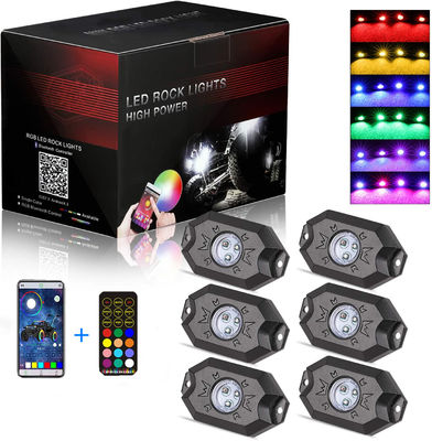 LED Bluetooth RGB 4pods Araba Underglow Işıkları Kaya Yanıp Sönüyor