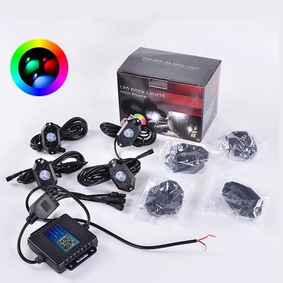 LED Bluetooth RGB 4pods Araba Underglow Işıkları Kaya Yanıp Sönüyor