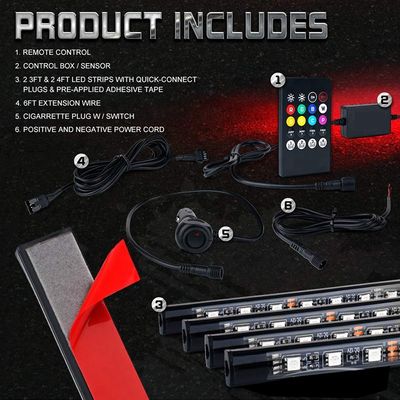 APP Bluetooth 60W Araba Underglow Işıkları, 2.5M Underglow Neon Lights Kit